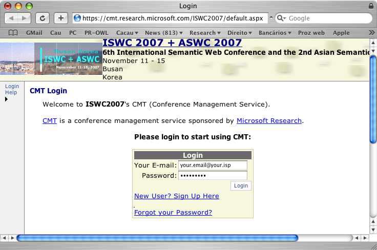 ISWC 2007  CMT login page
